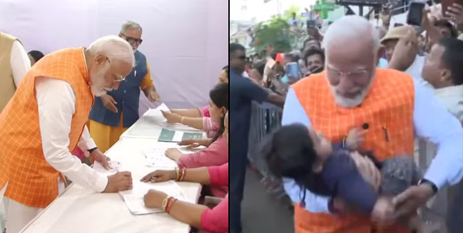 Election: PM मोदी ने मतदान के बाद लोगों से की स्वास्थ्य का ध्यान रखने की अपील, भीड़ में बच्चे को दुलारा